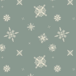 Delicate whimsical falling stars and snow - muted sage green