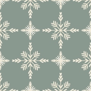 Intricate Hand Drawn Geometric Winter Snowflake Cross Check Grid - muted sage green