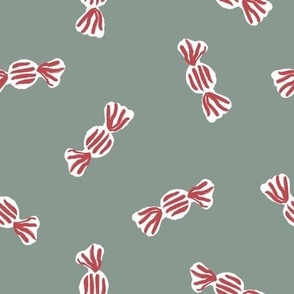 Holiday Sweet Candy - muted sage green and cranberry red