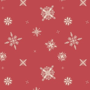 Delicate whimsical falling stars and snow - cranberry red