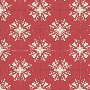 Intricate Hand Drawn Geometric Winter Star Wreath  Tile-  cranberry red