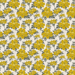 Cheerful Buttercups- Block print- Yellow Gold Ebony on Linen- Small Scale