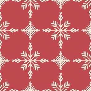 Intricate Hand Drawn Geometric Winter Snowflake Cross Check Grid - cranberry red