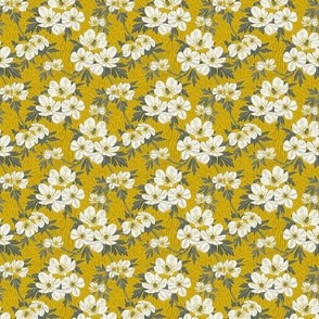 Cheerful Buttercups- Block print- Alabaster Ebony on Yellow Gold- Small Scale