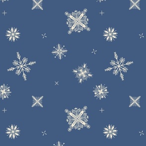 Delicate whimsical falling stars and snow - sapphire cobalt blue