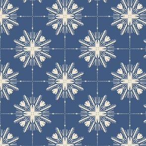 Intricate Hand Drawn Geometric Winter Star Wreath Tile - sapphire cobalt blue