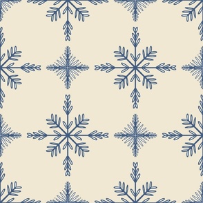 Intricate Hand Drawn Geometric Winter Snowflake Cross Check Grid - sapphire cobalt blue and eggshell cream white