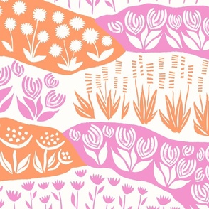 Pink and Orange Flower Fields,  jumbo for bedding