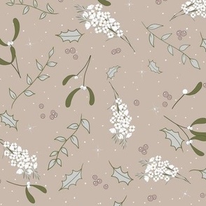 Tossed Winter Floral - Taupe