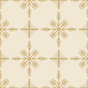 Intricate Hand Drawn Geometric Winter Snowflake Cross Check Grid - eggshell cream white golden honey yellow mustard