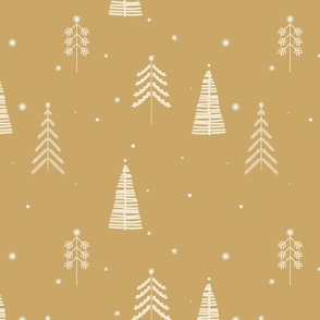Whimsical Winter Woodland Trees Stars and Snowflakes - golden honey yellow mustard
