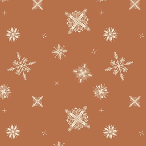 Delicate whimsical falling stars and snow - cinnamon ginger brown