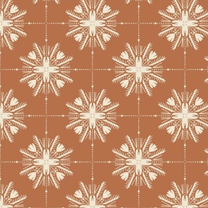 Intricate Hand Drawn Geometric Winter Star Wreath Tile - cinnamon ginger brown