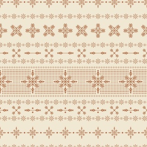 Modern Holiday Snowflake and Star Fair Isle  -   eggshell cream white and cinnamon ginger brown