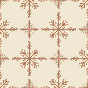 Intricate Hand Drawn Geometric Winter Snowflake Cross Check Grid - cinnamon ginger brown