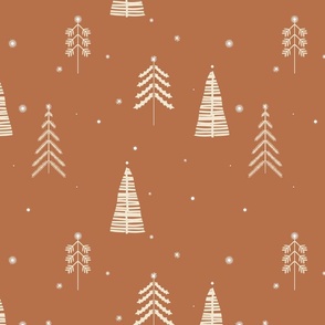 Whimsical Winter Woodland Trees Stars and Snowflakes - cinnamon ginger brown