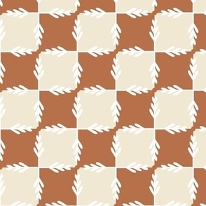 festive fall winter foliage filigree checkerboard  -   cinnamon ginger brown eggshell cream 