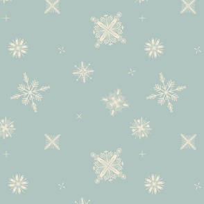 Delicate whimsical falling stars and snow - seafoam mint green blue