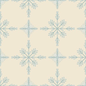 Intricate Hand Drawn Geometric Winter Snowflake Cross Check Grid - eggshell cream white and seafoam mint green blue