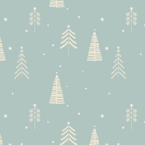 Whimsical Winter Woodland Trees Stars and Snowflakes -  seafoam mint green blue