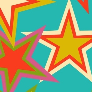 Disco Stars - red and turquoise - fun retro pattern by Cecca Designs