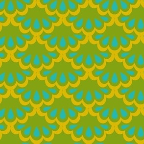Flower Shells - green and yellow - fun retro pattern by Cecca Designs