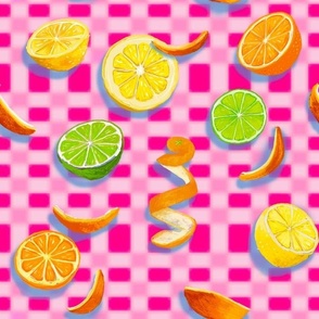 Citrus on pink gingham 