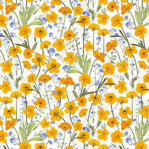 14" buttercups with friends - Midsummer Dried And Pressed Colorful Wildflowers Meadow , Dried Floral Fabric, Pressed Buttercup Flowers 