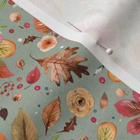 Autumn leaves floral Celadon green Small