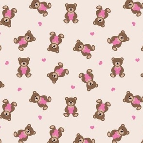 Cute teddybear with hearts - Valentine's Day tossed teddy bears love theme brown pink on soft sand