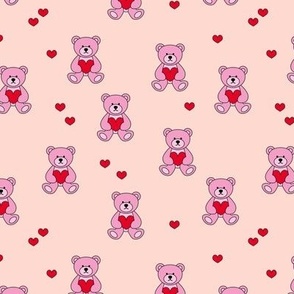 Valentine teddybear holding hearts - Valentine's Day kids Teddy Bear with hearts love design pink red on blush