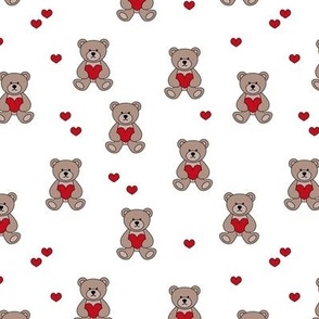 Valentine teddybear holding hearts - Valentine's Day kids Teddy Bear with hearts love design brown red on white
