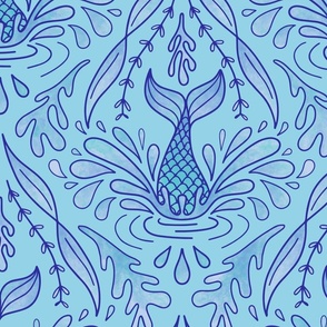 Mermaid Splash – XL – Blue Watercolour Damask Diving Tails 