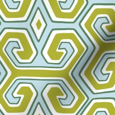 tribal geometric/apple green and icy blue/medium 