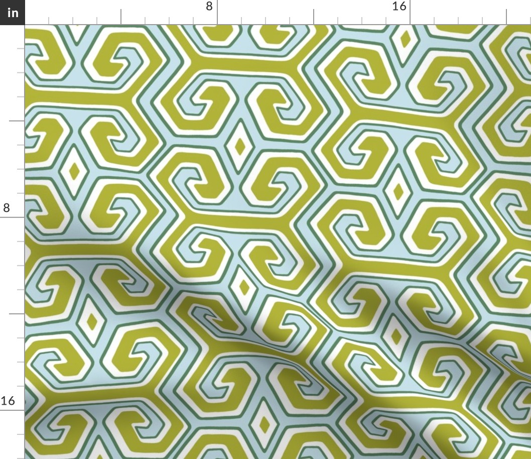 tribal geometric/apple green and icy blue/medium 