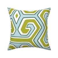 tribal geometric/apple green and icy blue/large