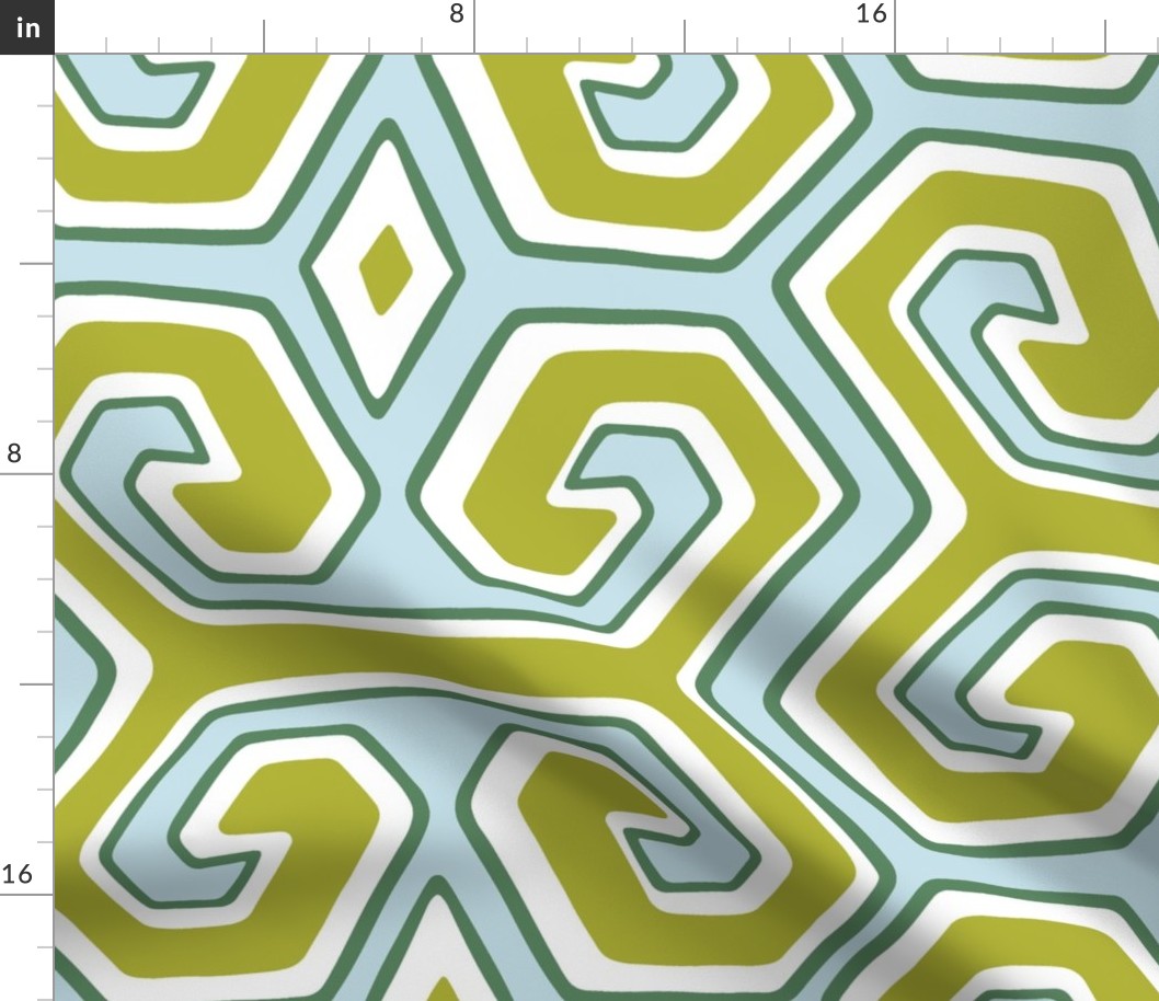 tribal geometric/apple green and icy blue/large