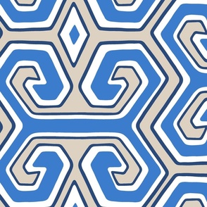 tribal geometric/cobalt and parchment/large