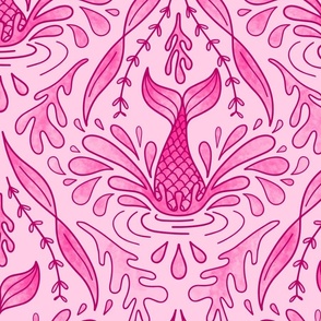 Mermaid Splash – XL – Pink Watercolour Damask Diving Tails 