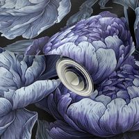 Vintage Victorian Mystic Dark Romanticism: Baroque Moody Florals - Antique Roses Peonies and Nostalgic Gothic Mystic Night Wallpaper - dark purple