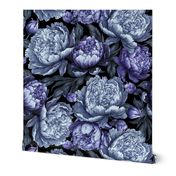 Vintage Victorian Mystic Dark Romanticism: Baroque Moody Florals - Antique Roses Peonies and Nostalgic Gothic Mystic Night Wallpaper - dark purple