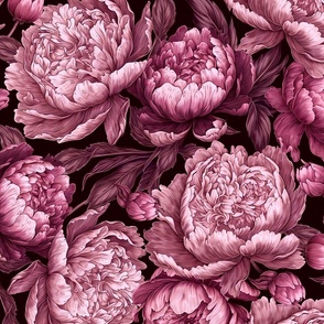 Vintage Victorian Mystic Dark Romanticism: Baroque Moody Florals - Antique Roses Peonies and Nostalgic Gothic Mystic Night Wallpaper - moody pink