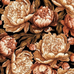 Vintage Victorian Mystic Dark Romanticism: Baroque Moody Florals - Antique Roses Peonies and Nostalgic Gothic Mystic Night Wallpaper - sepia warm toned