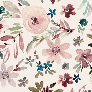 Pink, woodland floral, watercolor 