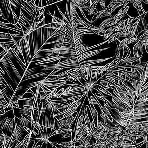 Tropical graphic leaves on black