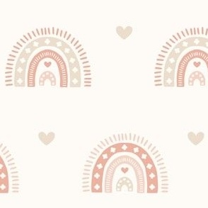 Modern Hand Drawn Boho Rainbow and Hearts in Pastel Beiges and  Pinks on Off-White for Wallpaper