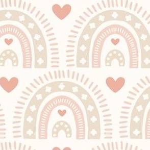 Modern Hand Drawn Boho Rainbow and Hearts in Pastel Beiges and  Pinks on Off-White for Wallpaper