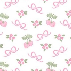  Summer Strawberry Florals Pink Bows Strawberries Picnic Pink Green Ditsy Grand Millennial Classic Style Vintage