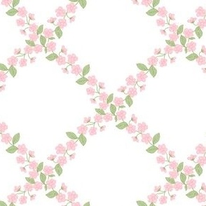 Pink Floral Trellis Rose Garland Scallop Lattice Preppy Grand Millennial, Classic Traditional Diamond Checked Small Scale Ditsy 
