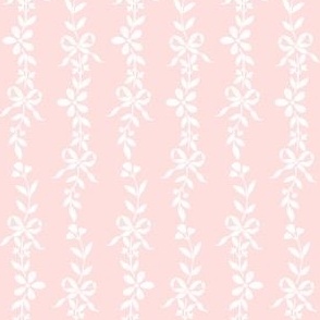 Pink and White Floral Ditsy Stripe on warm pink, Bow, Tiny Flowers Ditsy Striped Climbing Vine Preppy Grand Millennial PF084F